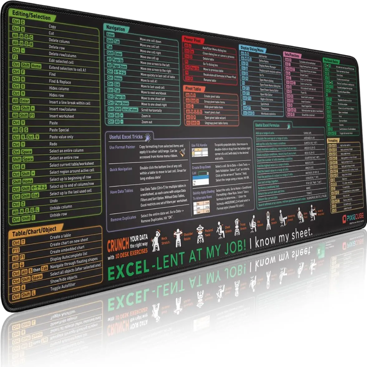Tech Desktop Accessories - Office Excel Shortcut Large Mouse Pad,