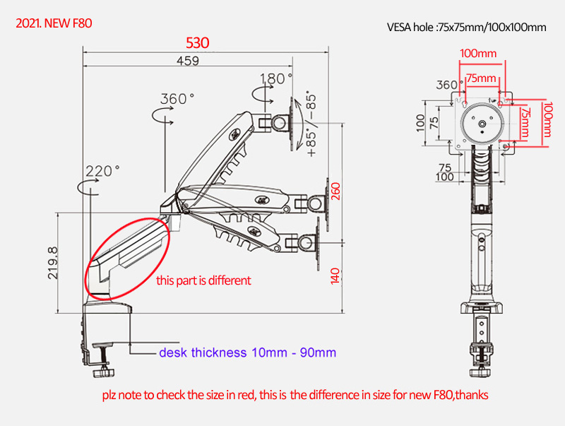 NEW NB F80 17-30' Desktop LED  - Monitor Arm Single 评论和价格